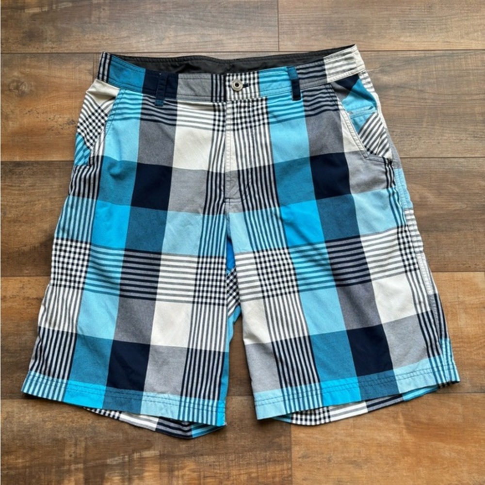 Lululemon Athletica Men Sz 34 Blue White Plaid Bermuda Board‎ Golf Casual Shorts